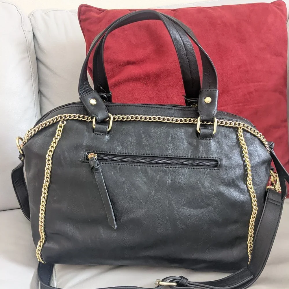 STEVE MADDEN Cheney faux-leather chain accent women's satchel crossbody - Black